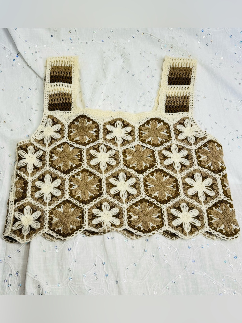 Rebellion Again Crochet Daisy Tank Top Boho Cottagecore Festival Medium